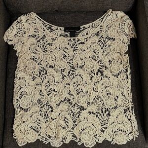 INC International Concepts Cream Cap Sleeve Cropped Blouse